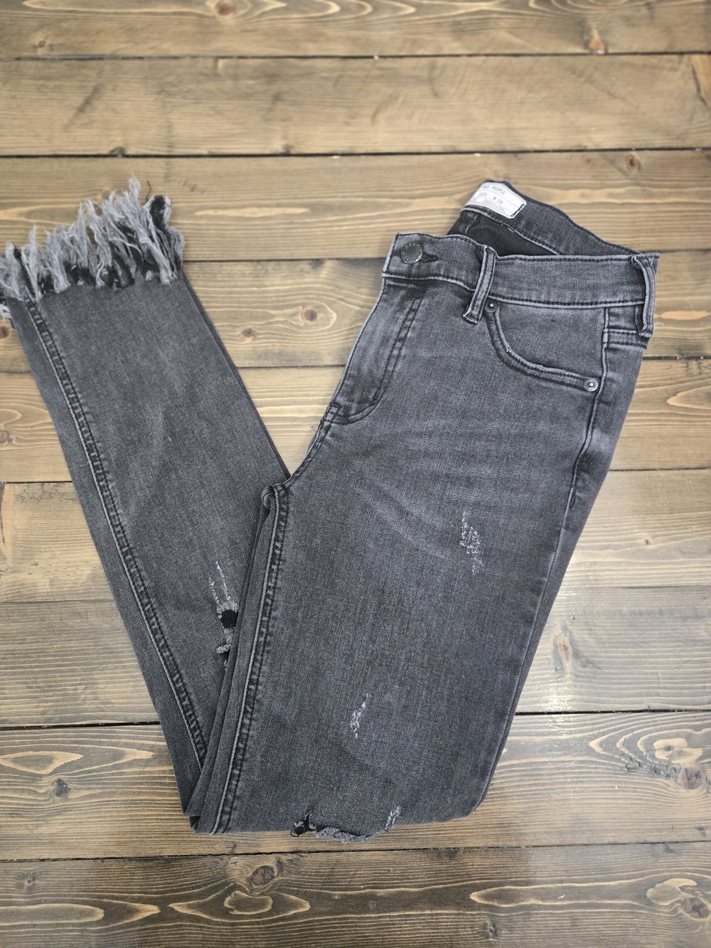 Womens Free People Fray Hem Black, High Waisted Jeans with Size 25